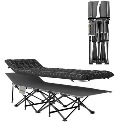Lit de camping - pliable - matelas, pochette latérale et sac intégré - métal, tissu Oxford - 190 x 67 x 37 cm - noir
