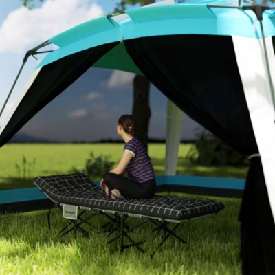Lit de camping - pliable - matelas, pochette latérale et sac intégré - métal, tissu Oxford - 190 x 67 x 37 cm - noir