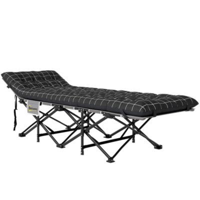 Lit de camping - pliable - matelas, pochette latérale et sac intégré - métal, tissu Oxford - 190 x 67 x 37 cm - noir