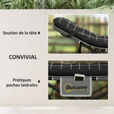 Lit de camping - pliable - matelas, pochette latérale et sac intégré - métal, tissu Oxford - 190 x 67 x 37 cm - noir
