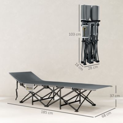 Lit de camping pliable - matelas, pochette latérale sac intégré - métal tissu Oxford - 185 x 68 x 37 cm - gris clair