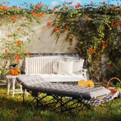 Lit de camping pliable - matelas, pochette latérale sac intégré - métal tissu Oxford - 185 x 68 x 37 cm - gris clair