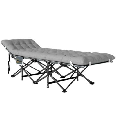 Lit de camping pliable - matelas, pochette latérale sac intégré - métal tissu Oxford - 185 x 68 x 37 cm - gris clair
