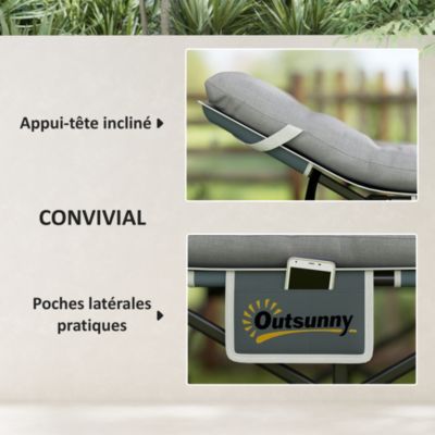 Lit de camping pliable - matelas, pochette latérale sac intégré - métal tissu Oxford - 185 x 68 x 37 cm - gris clair