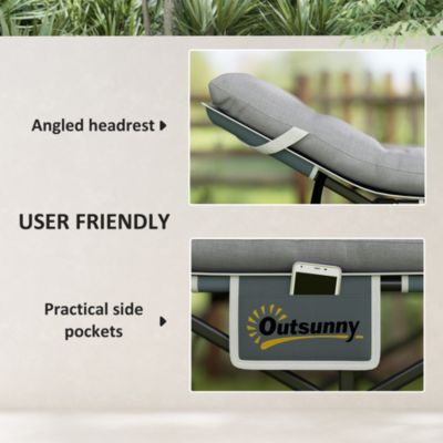 Lit de camping pliable - matelas, pochette latérale sac intégré - métal tissu Oxford - 185 x 68 x 37 cm - gris clair