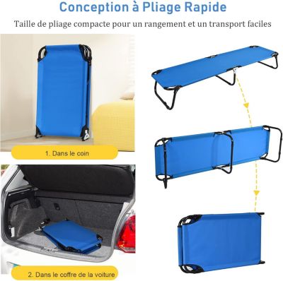 Lit De Camping Pliant BLOHDI - Cadre Acier, Sac Transport, Adulte Voyage