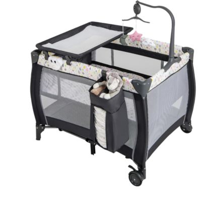 Lit de voyage pliant 3 en 1 avec matelas, jouet suspendu, boîte à musique colorée