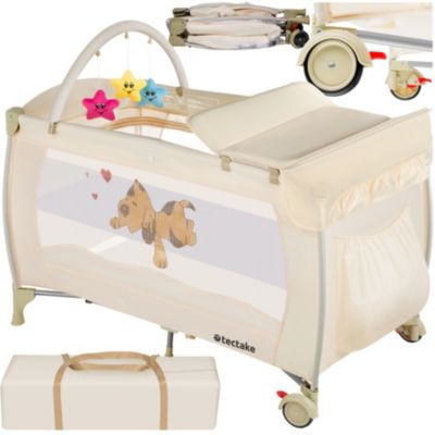 Lit de voyage pour enfants peu encombrant pliable et réglable en hauteur beige