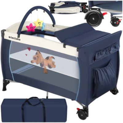 Lit de voyage pour enfants peu encombrant pliable et réglable en hauteur bleu