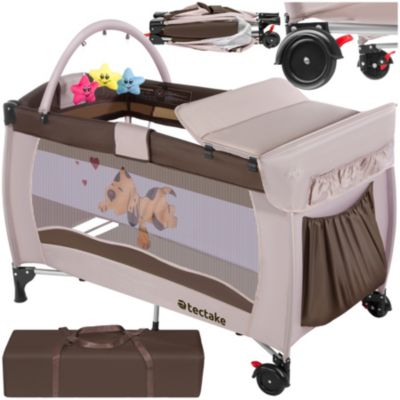 Lit de voyage pour enfants peu encombrant pliable et réglable en hauteur marron
