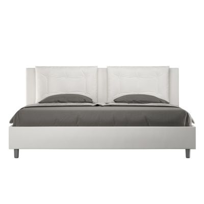 Lit design 180x200 cm avec tête de lit coussins matelassés simili cuir blanc Andry Sans sommier et sans coffre