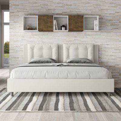 Lit design 180x200 cm avec tête de lit coussins matelassés simili cuir blanc Andry Sans sommier et sans coffre