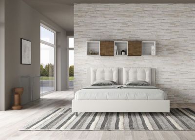 Lit design 180x200 cm avec tête de lit coussins matelassés simili cuir blanc Andry Sans sommier et sans coffre