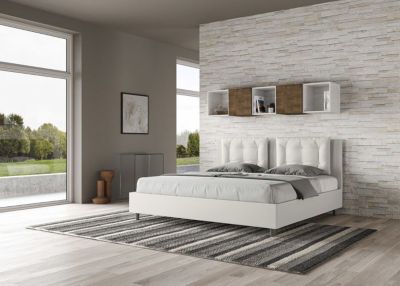 Lit design 180x200 cm avec tête de lit coussins matelassés simili cuir blanc Andry Sans sommier et sans coffre