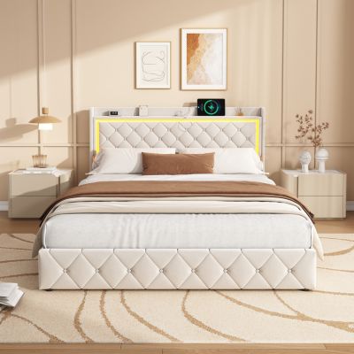 CHIC Lit Double 2 Personnes Sommier à lattes de lit et matelas et LED