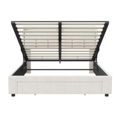 Lit Double 140x200 Avec Coffre Et LED - Ports USB, Tête De Lit Rembourrée, Rangement, Sans Matelas