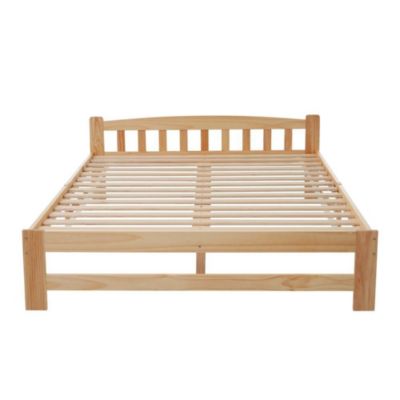 Lit Double 140x200cm Bois Massif Tête Lattes Naturel Blackcolors