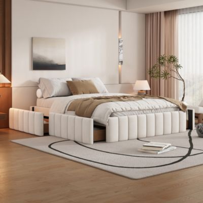 Lit Double 140x200cm, Design Minimaliste, Pas de Tête de Lit, Gris