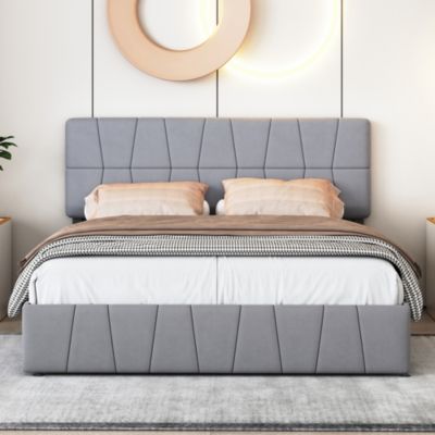 lit double 160 x 200 avec 4 tiroirs,lit capitonné avec sommier à lattes en bois,Tissu velours doux pour la peau,Gris