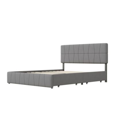 lit double 160 x 200 avec 4 tiroirs,lit capitonné avec sommier à lattes en bois,Tissu velours doux pour la peau,Gris