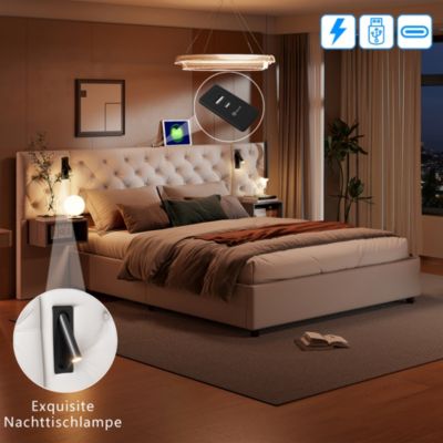 Lit Double 160x200 Cm Avec Lampe De Lecture Et Chargement USB, Lits ...