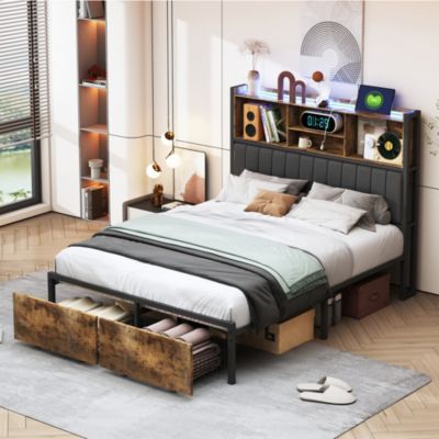 Lit IKEA MALM 209x156 Avec Rangements + Commode ASKVOL 2 Tiroirs, Occasion