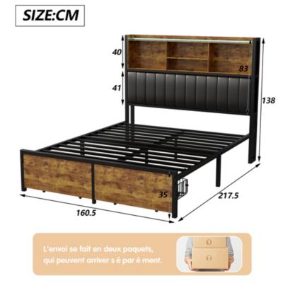 Lit Double 160x200 Avec Sommier Et Tiroirs - Velours Rembourré - Tête De Lit Réglable
