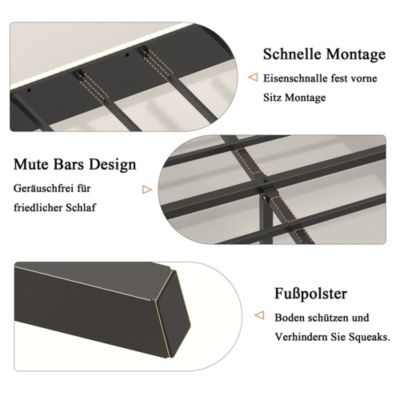 Lit double 180x200 cm capitonné adulte avec métallique stable et design à ailes - plateforme rembourrée velours côtelé beige/crème