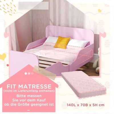 Lit double, 70 x 140 cm, rose, fer
