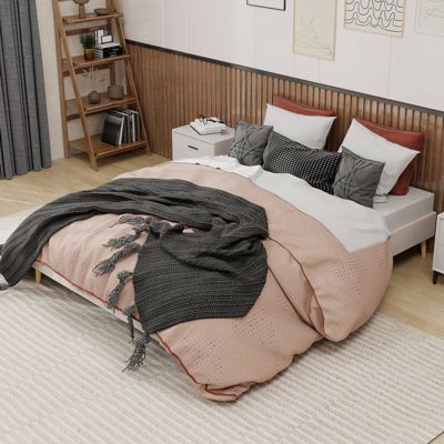 Lit Double Adulte 160x200 cm - Lit Sans Tête de Lit, Sans Matelas, Velours Moderne et Bas, Cadre Stable en Composite, Beige