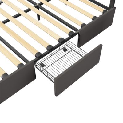 Lit Double Adulte Avec Éclairage LED, Avec 4 Tiroirs Et Éclairage LED, 140 X 200 Cm, Pu Gris