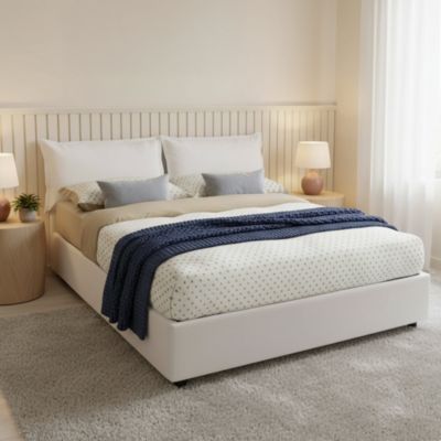 Lit Double Amalta, Matelas Inclus Blanc