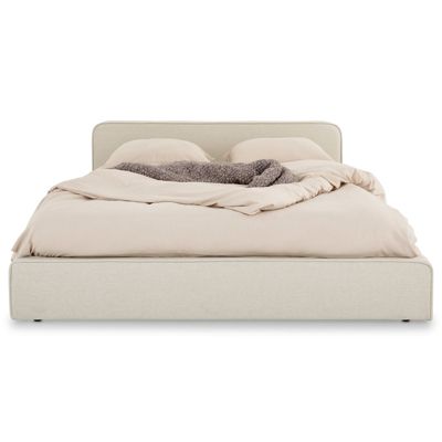 Lit double BELARTI 140 x 190 cm rembourré, revêtement en tissu - Blanc crème