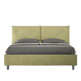 Lit double coffre surélevé Appia thé vert microfibre capitonné 160x200