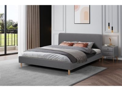 Lit double en tissu "Louise"  140 x 190 cm  Gris