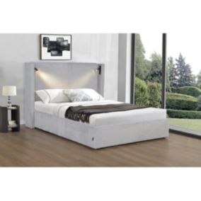 Lit double en velours côtelé avec coffre et lampe intégré "Cortina"  140 x 190 cm  Gris