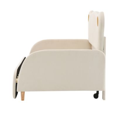 Lit Double enfant - Lit Double enfant Moderne en Forme d'Ours avec Matelas Inclus et Tissu Velours Confortable, 140x200 Cm, Beige