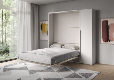 Lit Double Escamotable Vertical Versia 160 Avec Armoire 1 Porte Droite Blanc