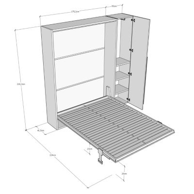 Lit Double Escamotable Vertical Versia 160 Avec Armoire Gauche 1 Porte Argilla