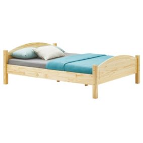 Lit double FLIMS 140 x 190 cm pour adulte et enfant, avec tête et pieds de lit arrondi, en pin massif finition naturelle