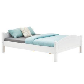 Lit double FLIMS 140 x 190 cm pour adulte et enfant, avec tête et pieds de lit arrondi, en pin massif lasuré blanc