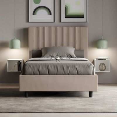 Lit double Goya 140x210 - Gris - Blanc