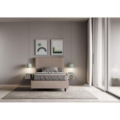 Lit double Goya 140x210 - Gris - Blanc