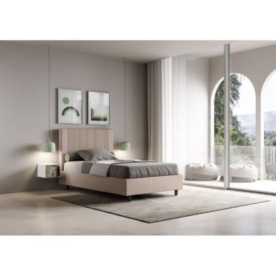 Lit double Goya 140x210 - Gris - Blanc