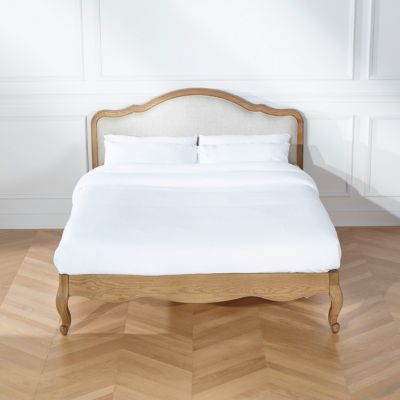 Lit double HENRY  Style romantique en chêne et lin premium 140 x 190