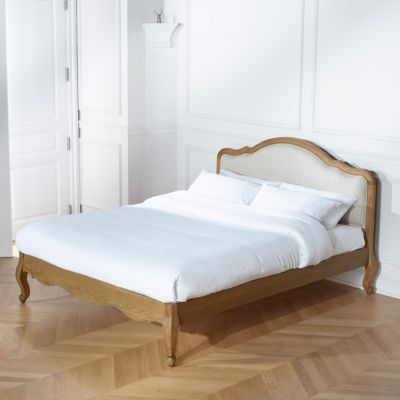 Lit double HENRY  Style romantique en chêne et lin premium 140 x 190
