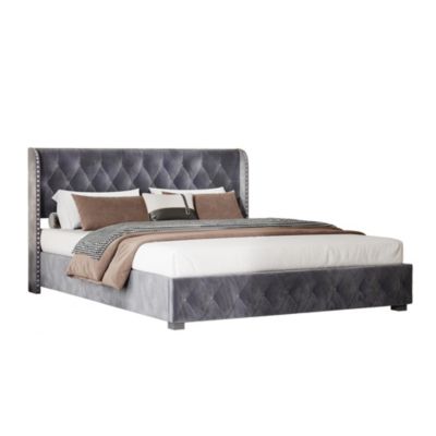 Lit Double 180x200 Cm Avec Matelas Mousse à Froid - Tête De Lit Rembourrée Similicuir Gris - Sommier à Lattes Inclus - 4