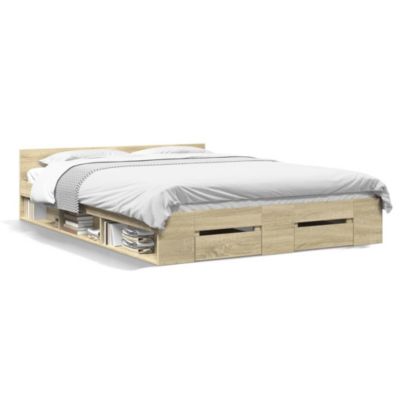 Lit double, Lit adulte, Cadre de lit avec tiroirs sans matelas chêne ...