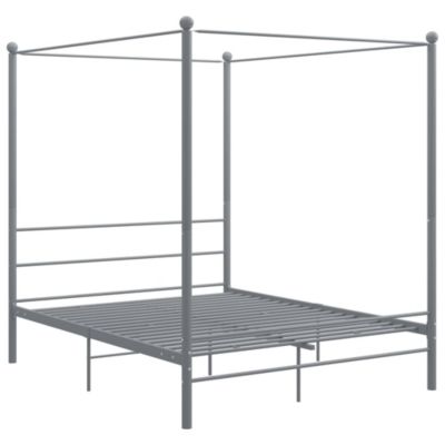 Lit double, Lit adulte, Cadre de lit à baldaquin sans matelas gris métal 160x200 cm