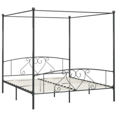 Lit double, Lit adulte, Cadre de lit à baldaquin sans matelas gris métal 180x200 cm